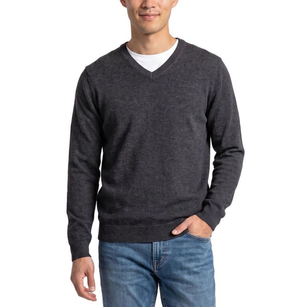 Forte Mens Cashmere 100% Cashmere V-Neck 100% Cashmere Sweater, Grey